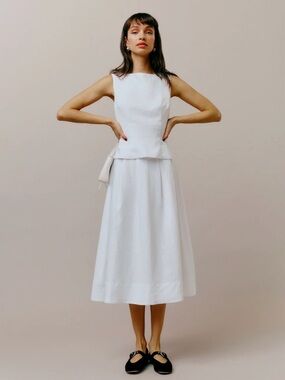 Reformation Moya Linen Two Piece - Cream A-Line Midi Skirt & Top